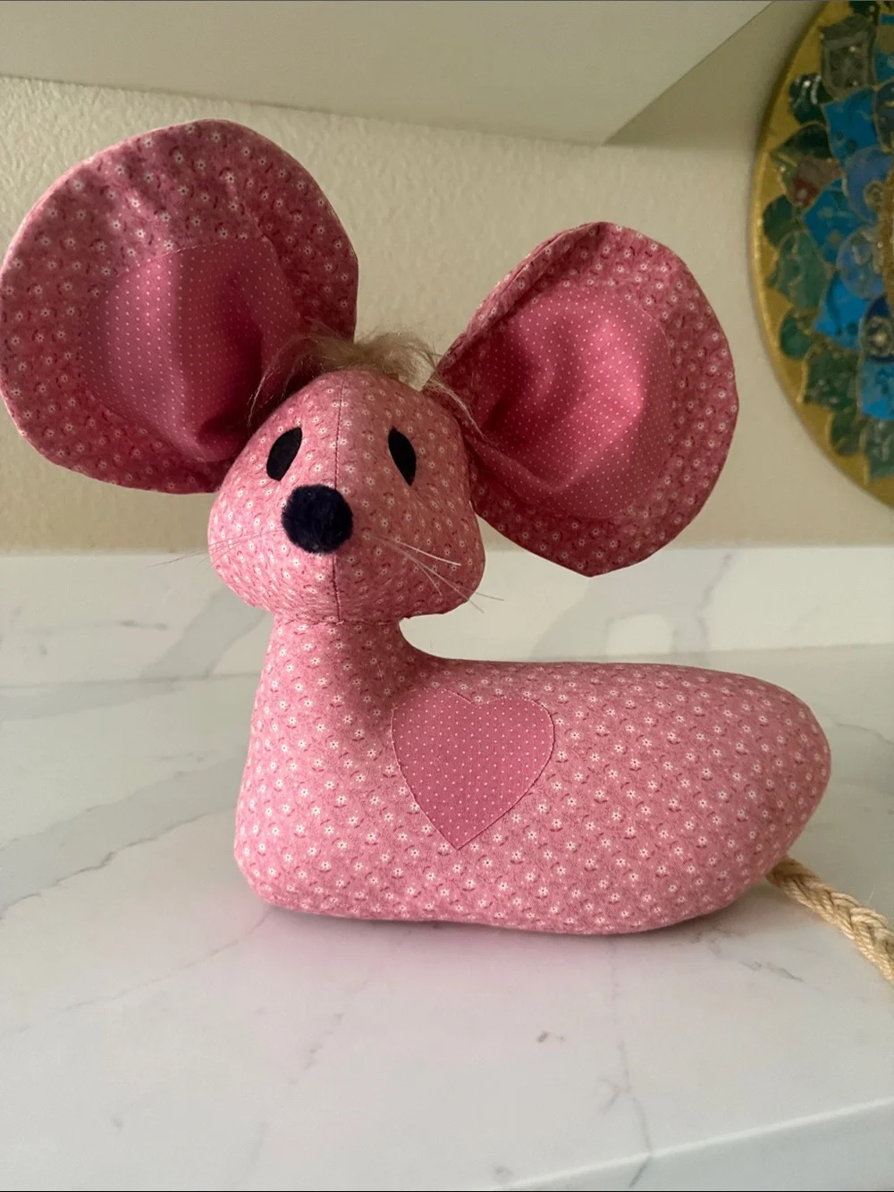 Vintage Calico Mouse Doorstop Handmade